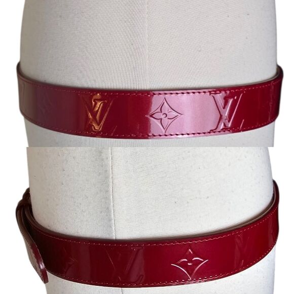 Louis Vuitton Red Vernis Leather Belt Gold Buckle Size 90/36 Made in France main image 9